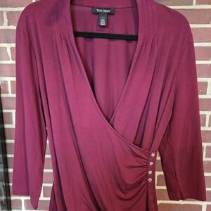 White House Black Market Deep Red Wrap Top LARGE